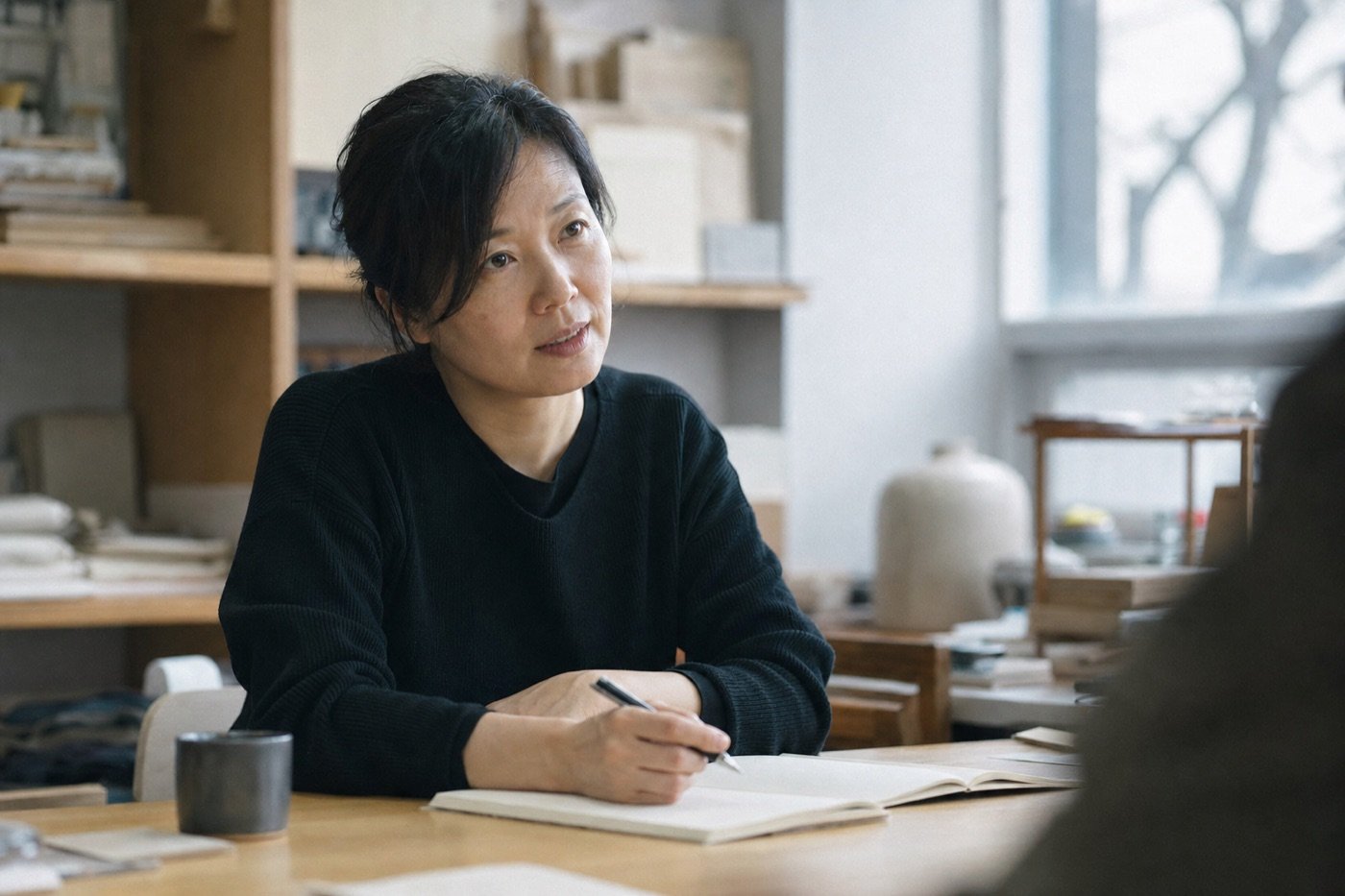 사무실에서 상담을 듣는 사업장 대표
