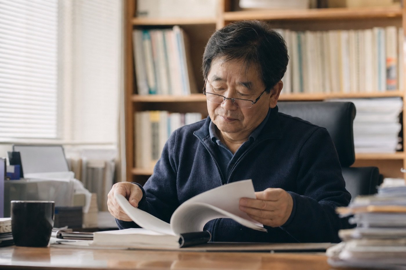 사무실에서 서류를 검토하는 법인 대표
