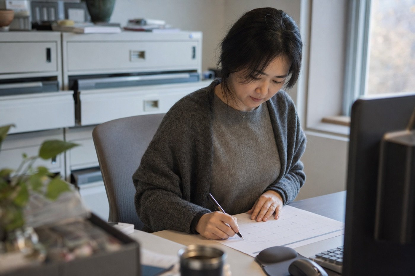 사무실에서 연차 일정을 표시하는 인사 담당자