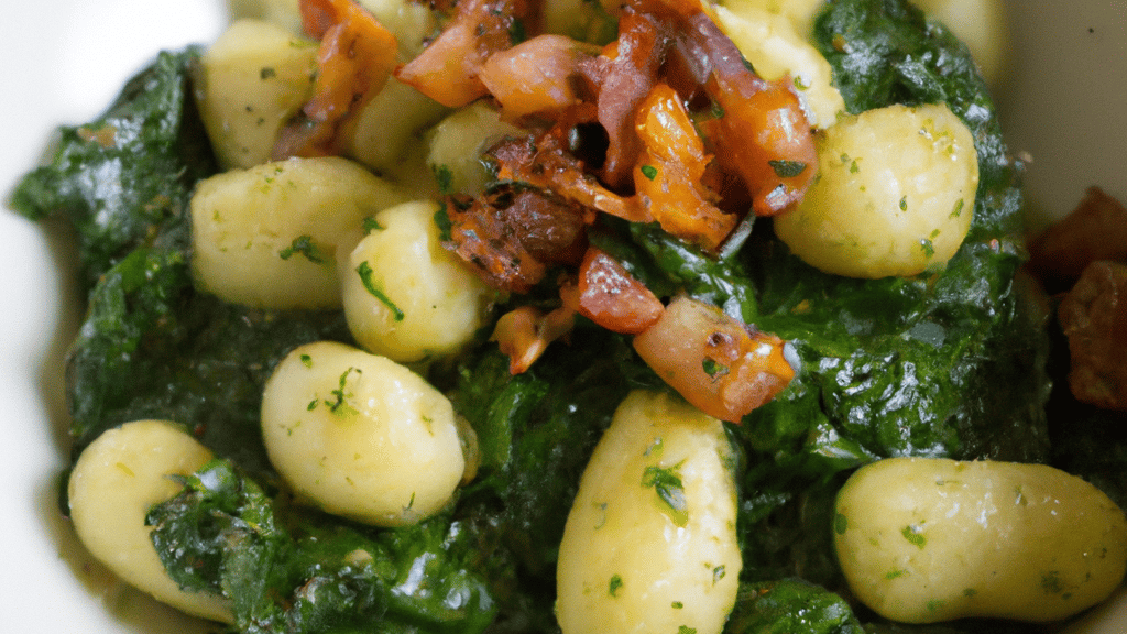 Gnocchi med bacon og spinat pesto