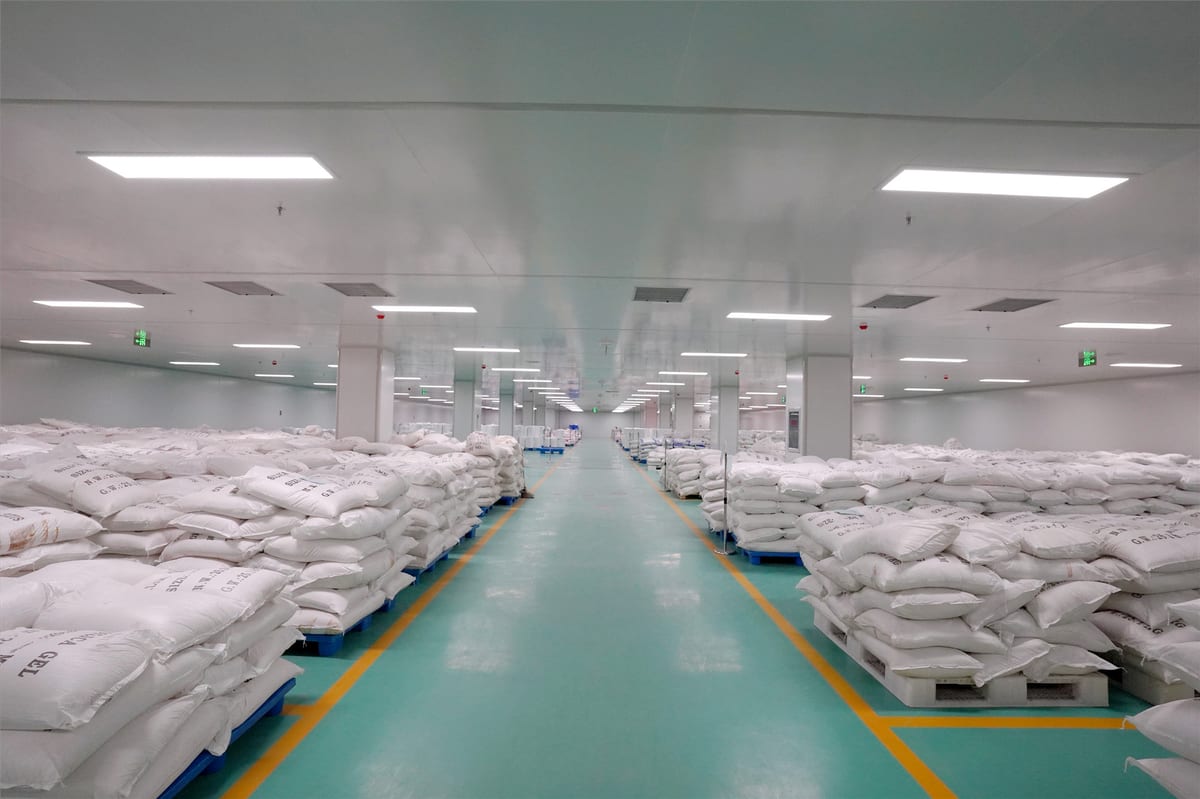 Bulk desiccant material storage inside the factory