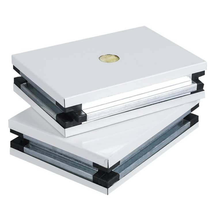 Cleanroom sandwich panel product sample with white steel facing and edge profile