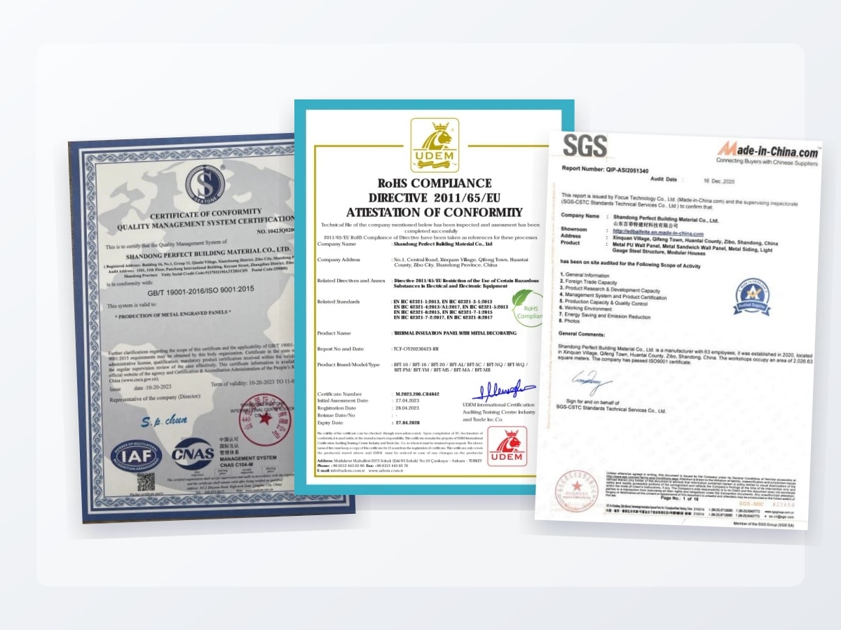 Supplier quality certification document for buyer files