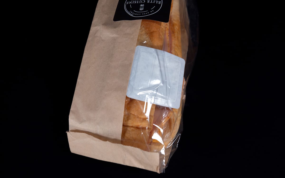 Packaged bread with an oxygen absorber label inside the bag
