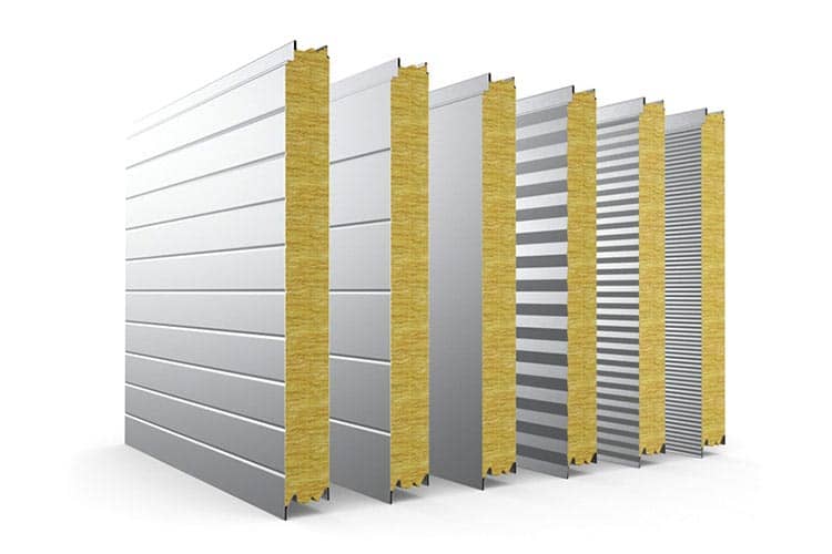 Rock wool and foam sandwich panel samples with visible insulation cores