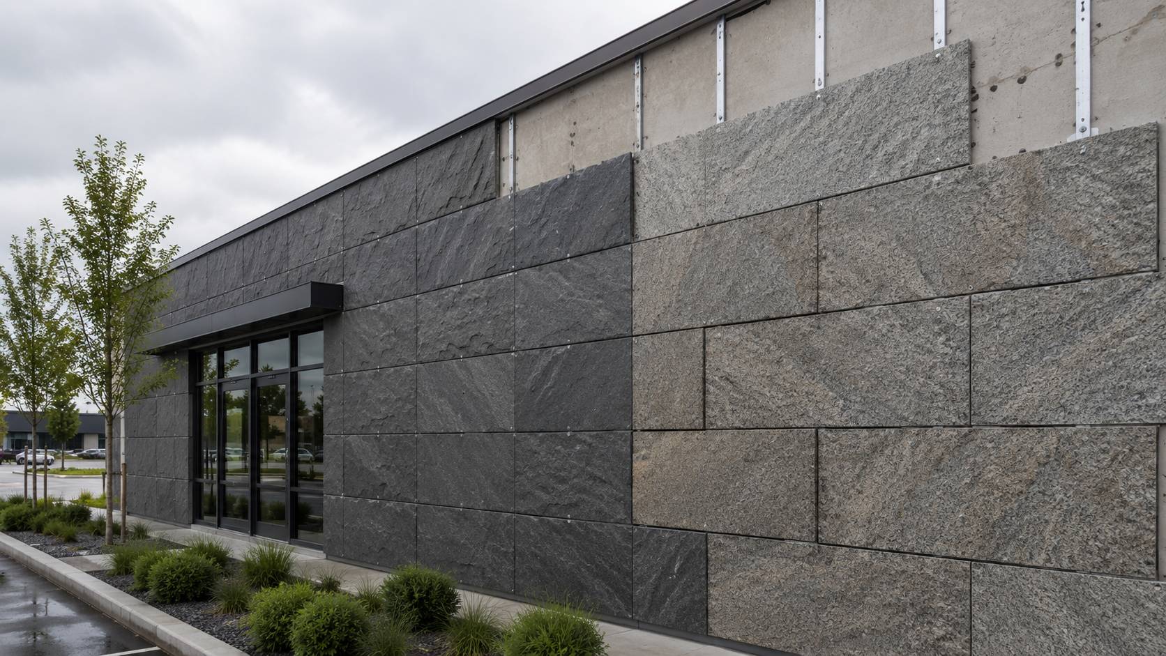 Stacked stone texture metal siding