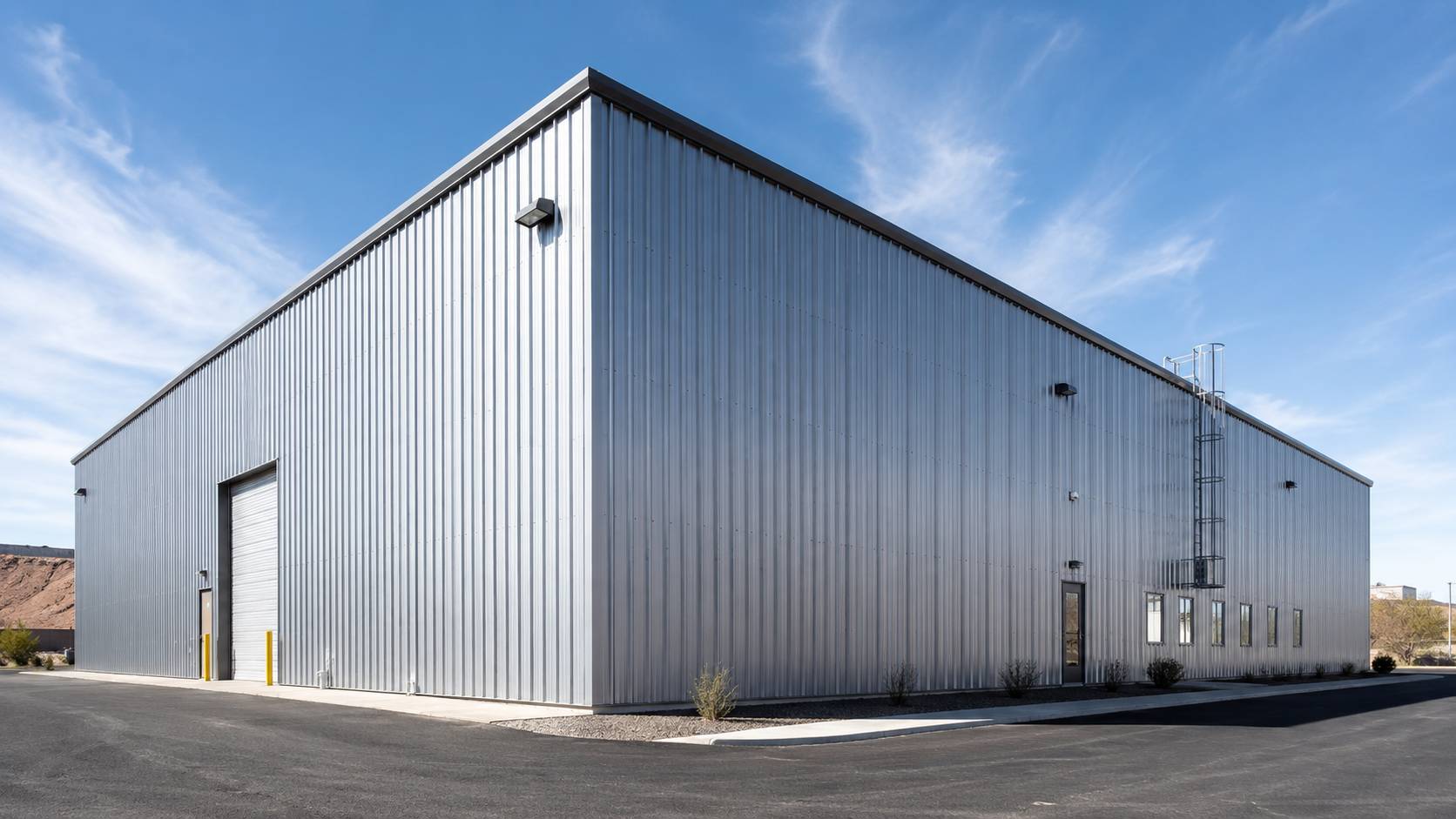 Silver corrugated metal siding surface