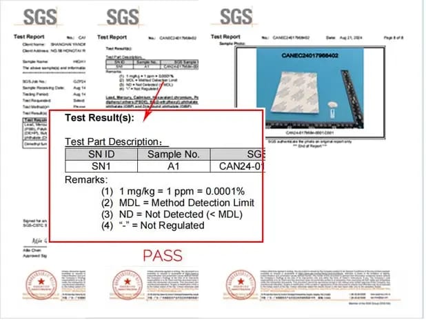 SGS DMF-free test report for desiccant moisture absorber