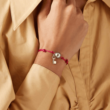 Tahitian Pearl Charm with Gold Key Charm Red Bracelet