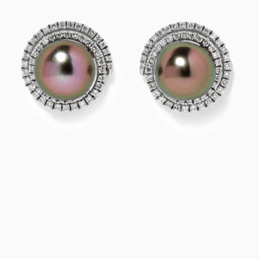Princess Tahitian Pearl Stud Earrings with Diamonds