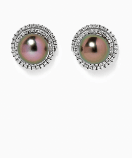Princess Tahitian Pearl Stud Earrings with Diamonds