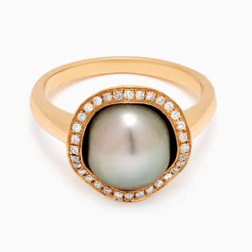 Pearl Halo Diamond Ring in Gold