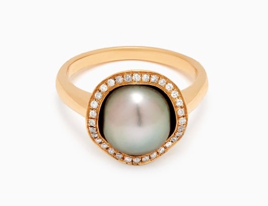 Pearl Halo Diamond Ring in Gold