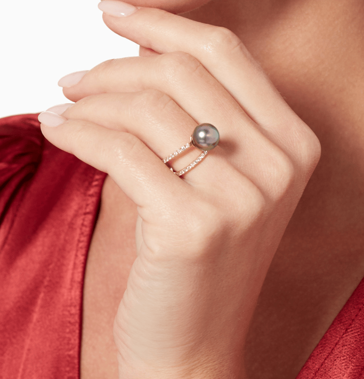 Exquisite Tahitian Pearl Diamond Ring in Rose Gold Pandora Collection Robert Wan
