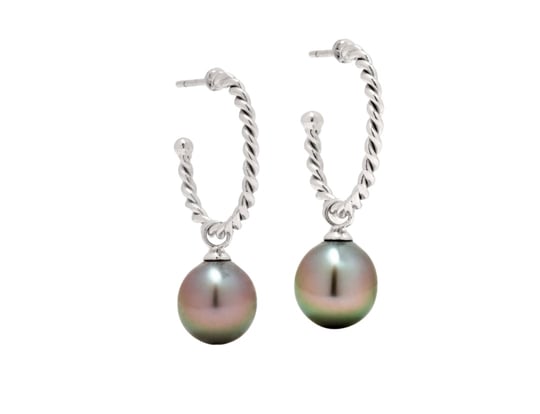 Sophisticated Twists Tahitian Pearl Hoop Earrings