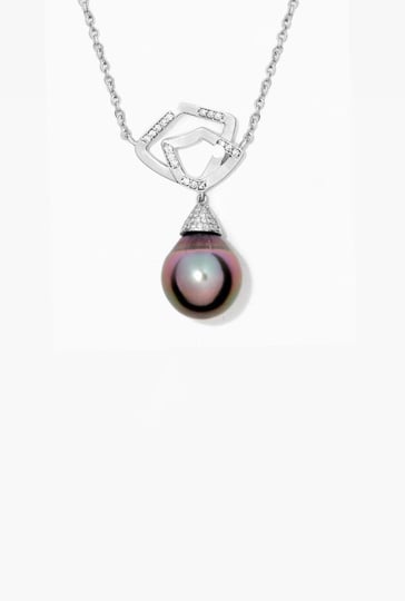 Contour Pearl Pendant with Diamonds