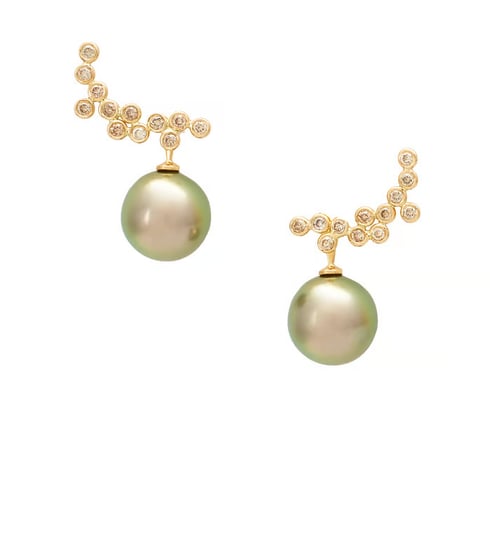 Boucles d’oreilles Nuit Etoilee en perles de Tahiti multicolores et diamants