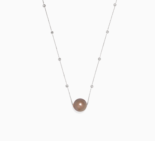 Chain Pearl Pendant Necklace with Diamonds