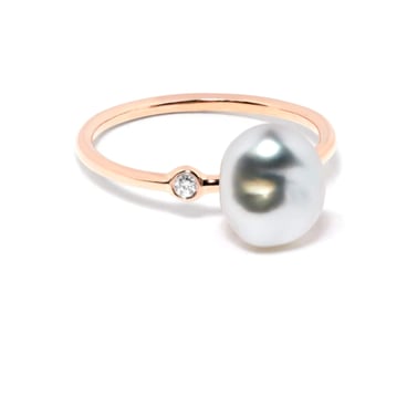 Keshi Pearl Diamond Rose Gold Ring