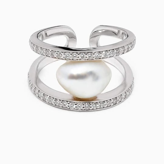 Keshi Pearl and Diamond Loop Statement Ring