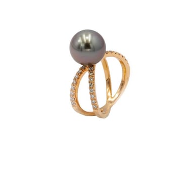 Infinity Gold Ring with Tahitian Pearl and Diamonds