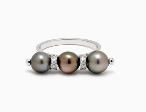 Tahitian Trio Pearl Diamond Accented Ring