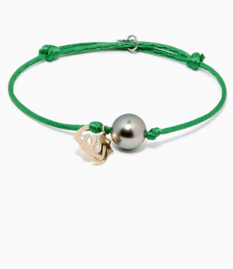 Tahitian Pearl Charm Gold Charm Green Bracelet