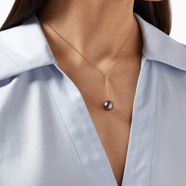 Tahitian Pearl Pavé Diamond Pendulum Necklace