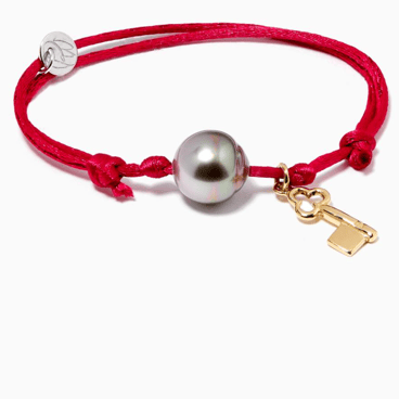 Tahitian Pearl Charm with Gold Key Charm Red Bracelet