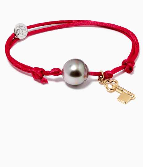 Tahitian Pearl Charm with Gold Key Charm Red Bracelet