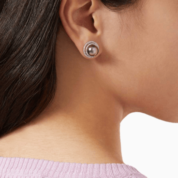 Princess Tahitian Pearl Stud Earrings with Diamonds