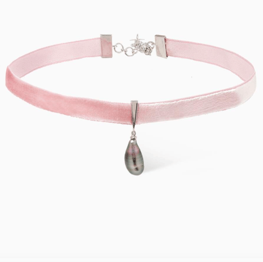 Luxe Velvet Strap Pendant Choker with Drop Pearl