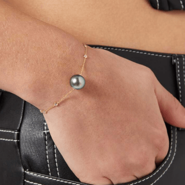 Tahitian Pearl Chain Bracelet with Diamonds