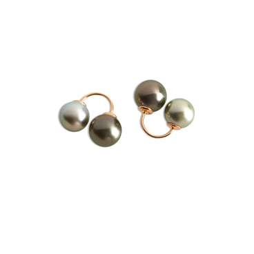 Cufflink Earrings with Tahitian Pearls