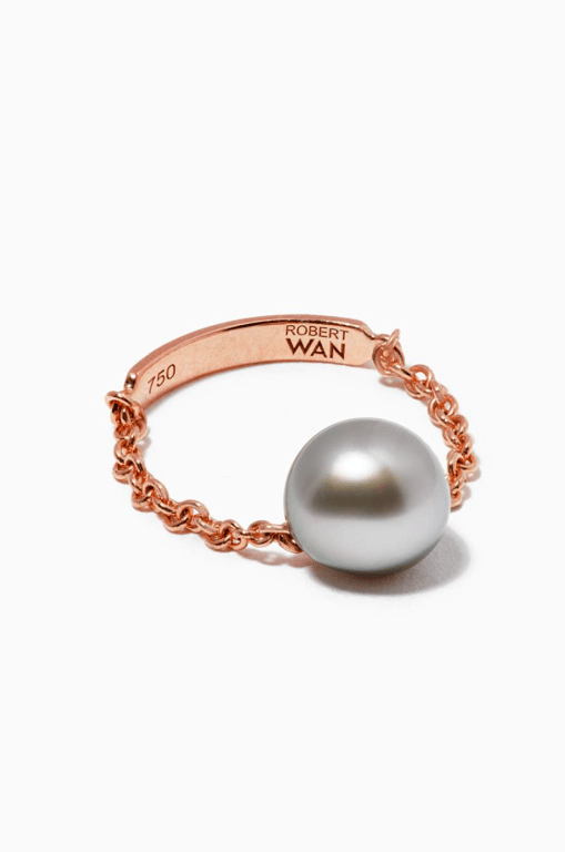 Elegant Tahitian Pearl Gold Chain Ring by Robert Wan | Robert Wan