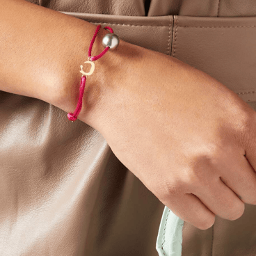 Tahitian Pearl & Gold Charm Red Bracelet