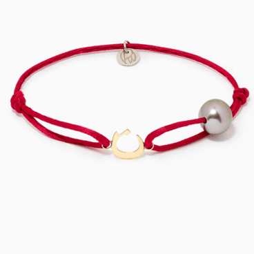 Tahitian Pearl & Gold Charm Red Bracelet