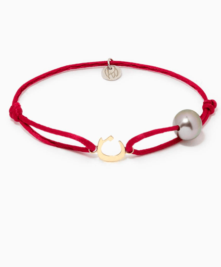 Tahitian Pearl & Gold Charm Red Bracelet