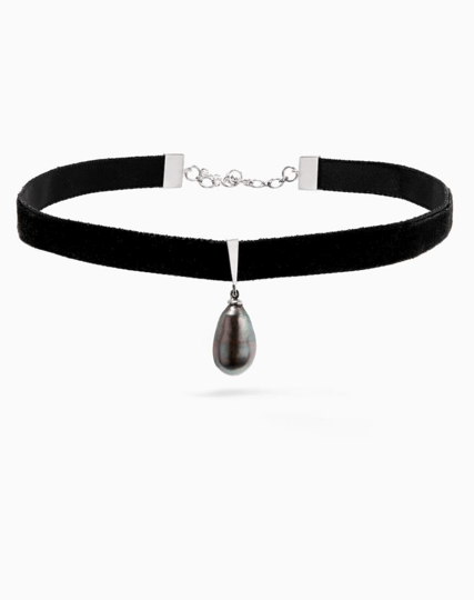 Luxe Velvet Strap Pendant Choker with Drop Pearl