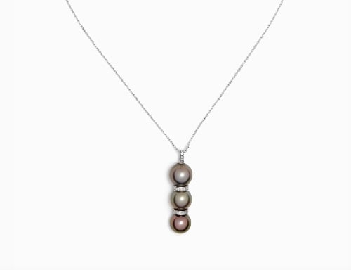 Tahitian Pearl Cascade Diamond Pendant Necklace