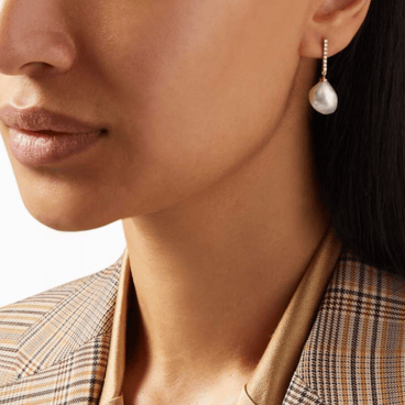 Drop Tahitian Pearl Earrings with Diamonds