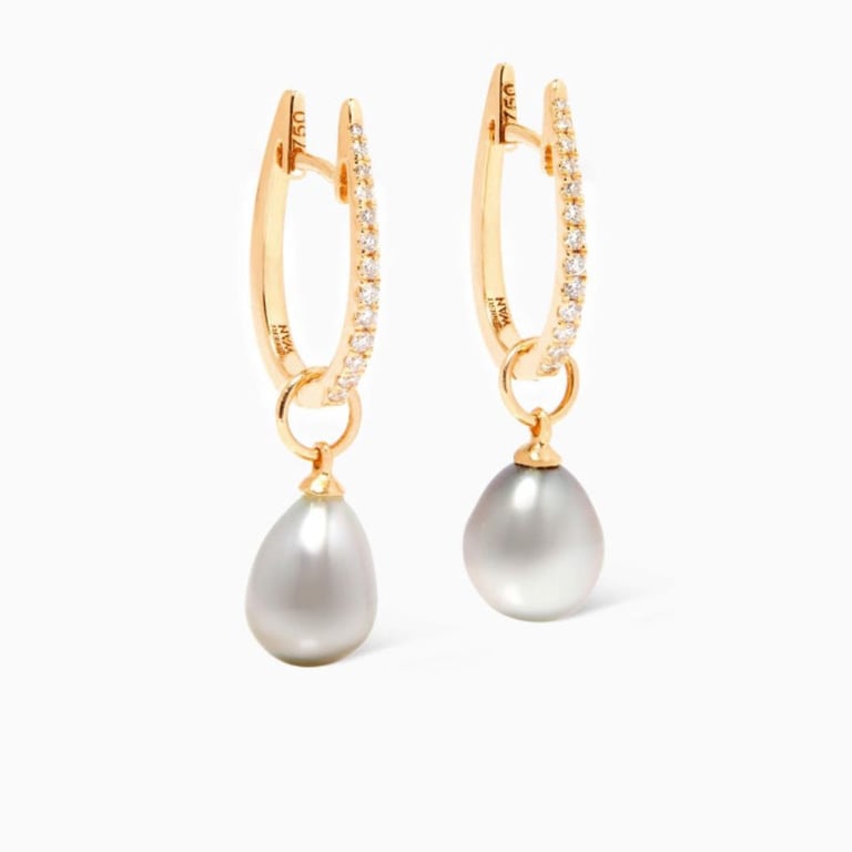 Robert Wan gold diamond Tahitian pearl huggie earrings