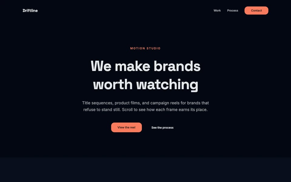Motion studio landing — horizontal scroll portfolio