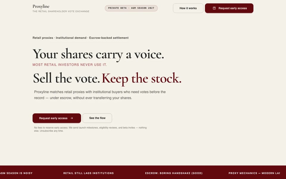 Shareholder vote exchange landing — governance fintech