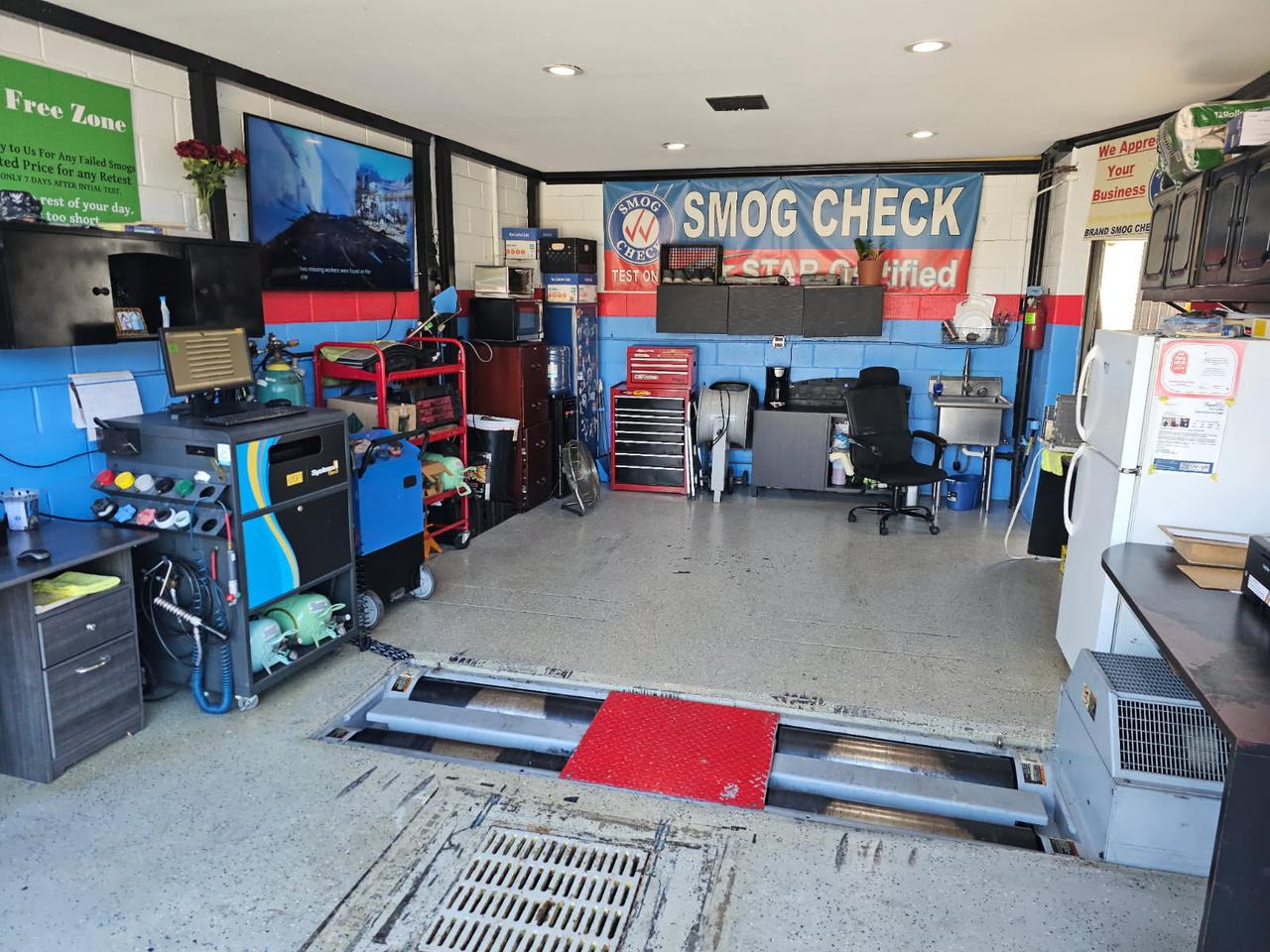The inspection bay at Brand Smog Check Center, 1717 S Brand Blvd, Glendale