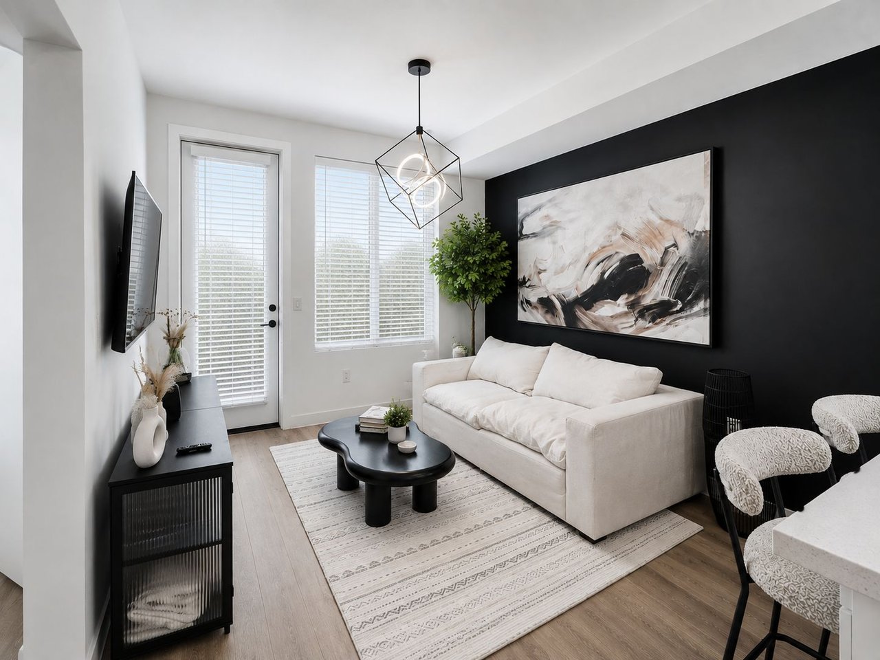 Bright furnished living room in an Irvine apartment
