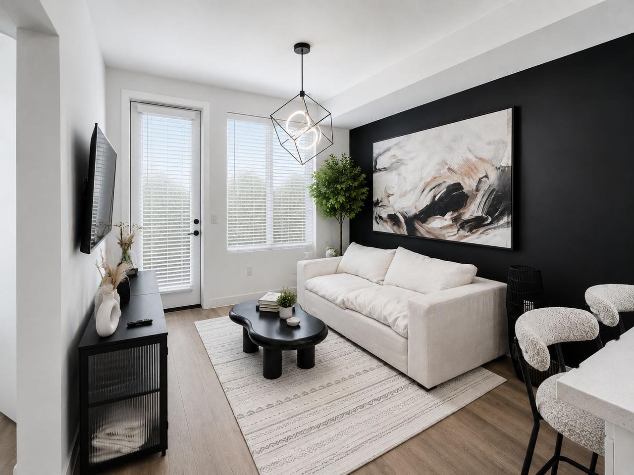 Bright furnished living room in an Irvine apartment