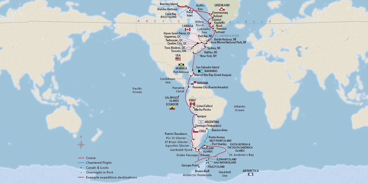 From the Arctic to Antarctica Route