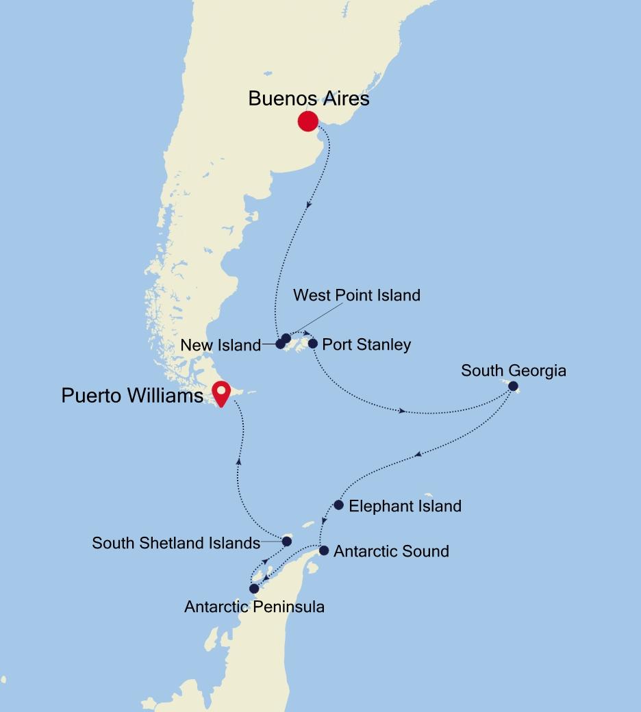 Buenos Aires to Puerto Williams Route