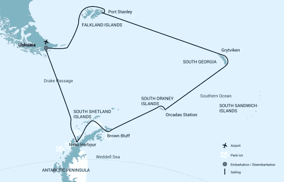 Falklands, South Georgia & Antarctica Route